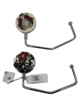 LOT OF 2 BLING LADYBUG PURSE BAG HOOK HOLDERS FOLDING HANDBAG TABLE HANGERS